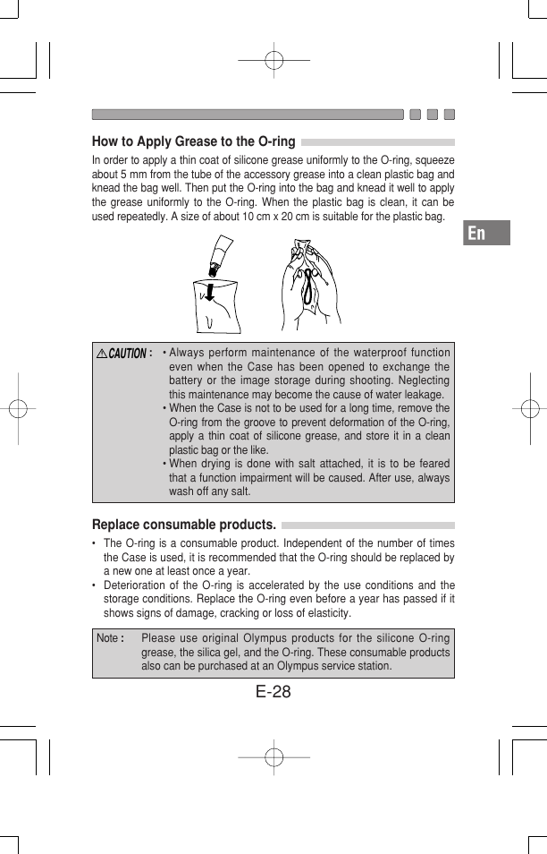 E-28 | Olympus Waterproof Case PT-15 User Manual | Page 29 / 39
