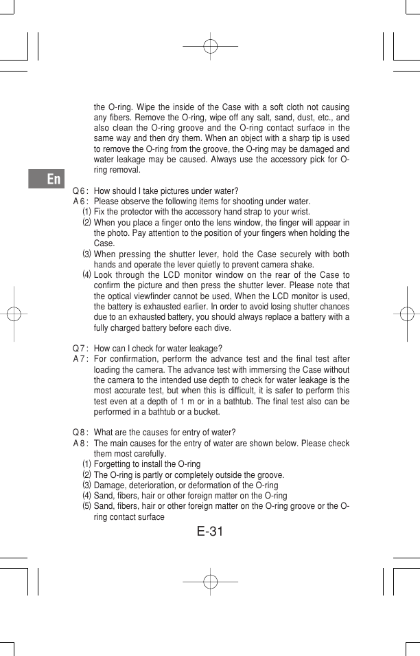 E-31 | Olympus Waterproof Case PT-15 User Manual | Page 32 / 39