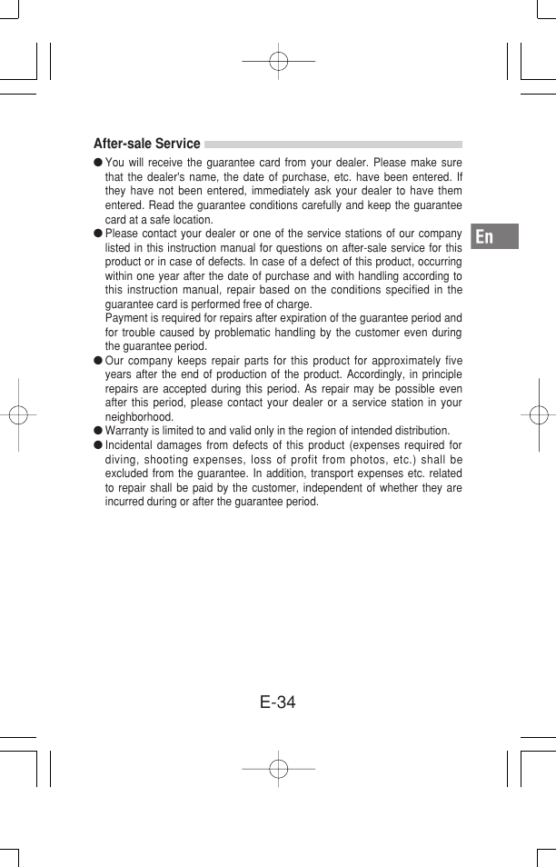 E-34 | Olympus Waterproof Case PT-15 User Manual | Page 35 / 39