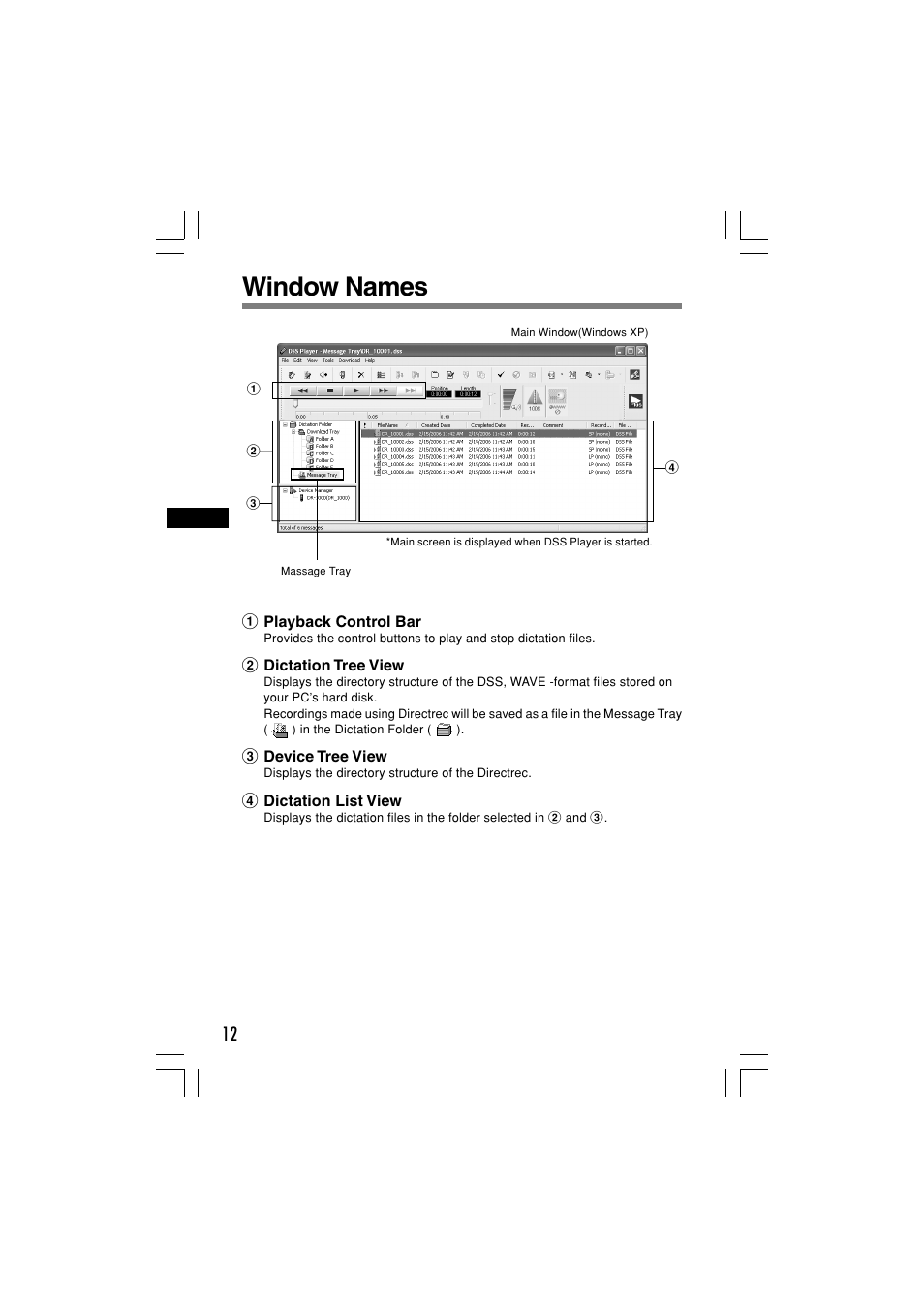 Window names | Olympus Dictation Kit DR-1000 User Manual | Page 12 / 36