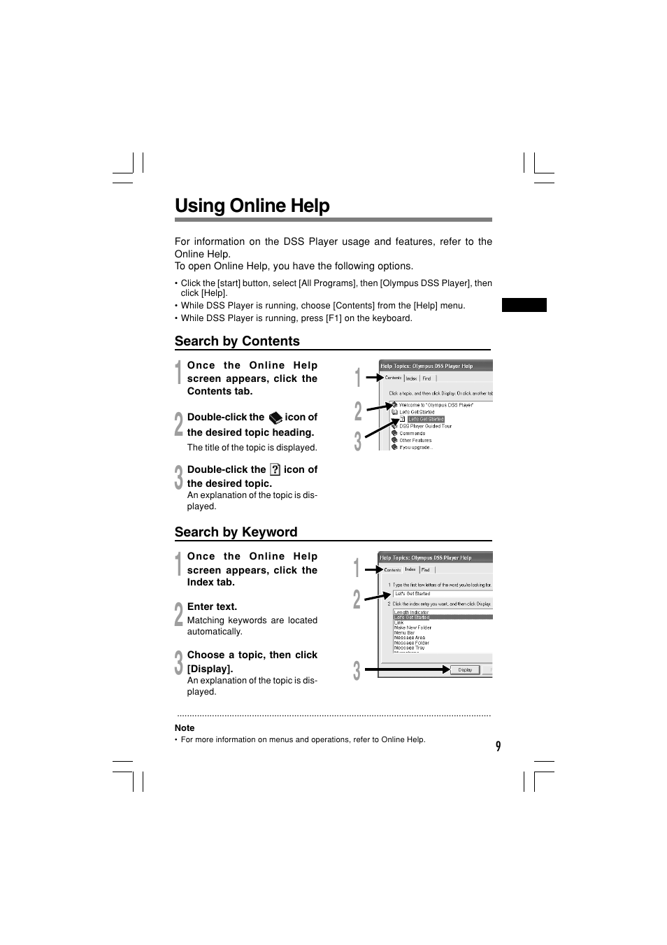 Using online help | Olympus Dictation Kit DR-1000 User Manual | Page 9 / 36