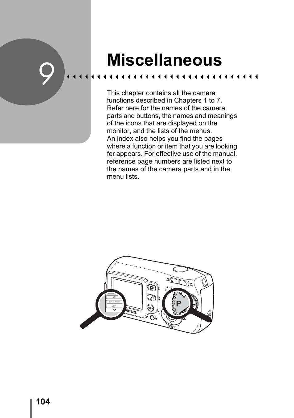 9 miscellaneous, Miscellaneous, P. 104 | Olympus C-170 User Manual | Page 104 / 114
