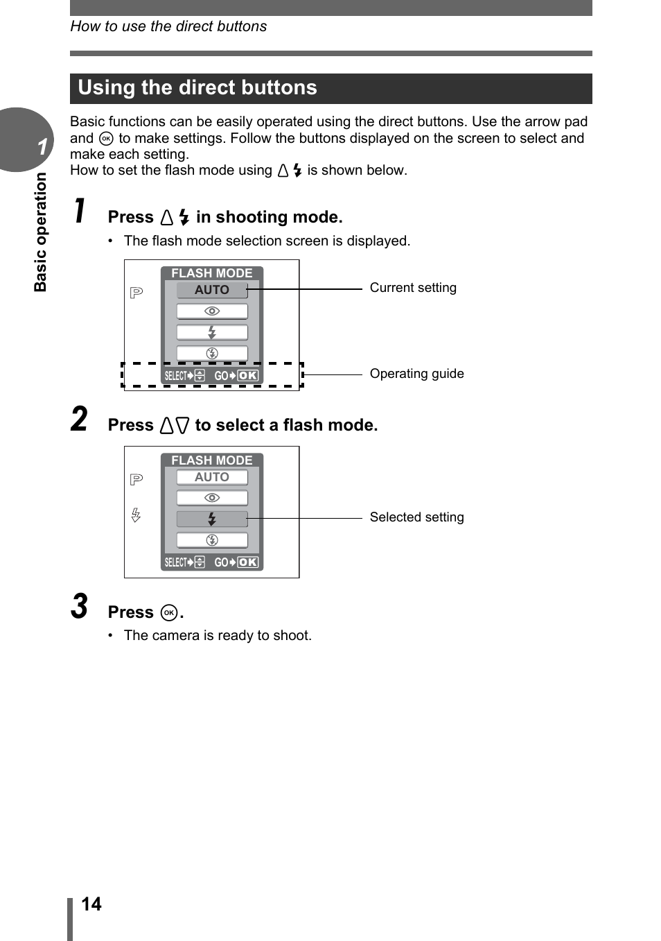 Using the direct buttons | Olympus C-170 User Manual | Page 14 / 114