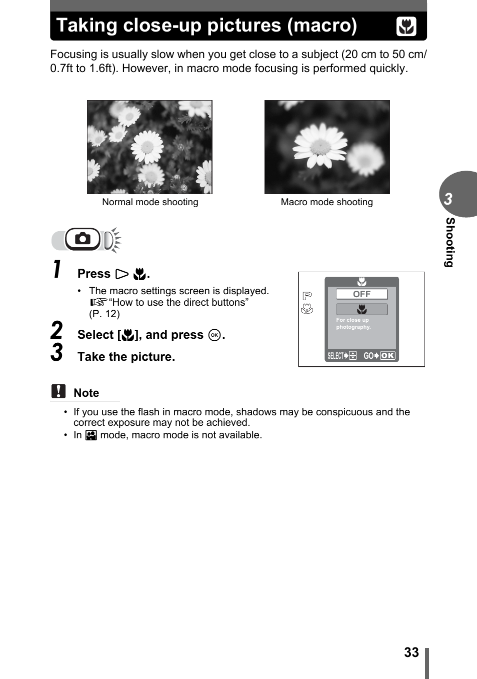Taking close-up pictures (macro), Gp. 33 | Olympus C-170 User Manual | Page 33 / 114