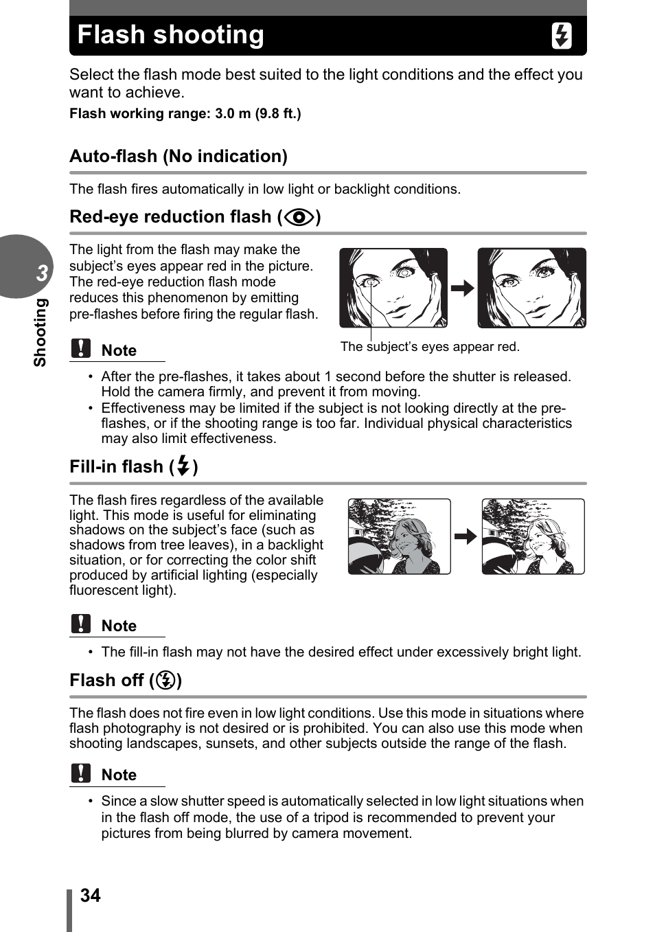 Flash shooting, Gp. 34 | Olympus C-170 User Manual | Page 34 / 114