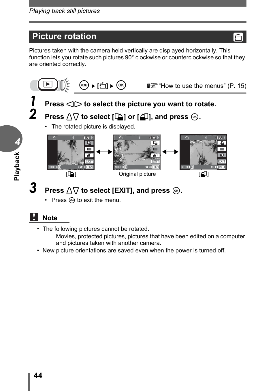 Picture rotation | Olympus C-170 User Manual | Page 44 / 114