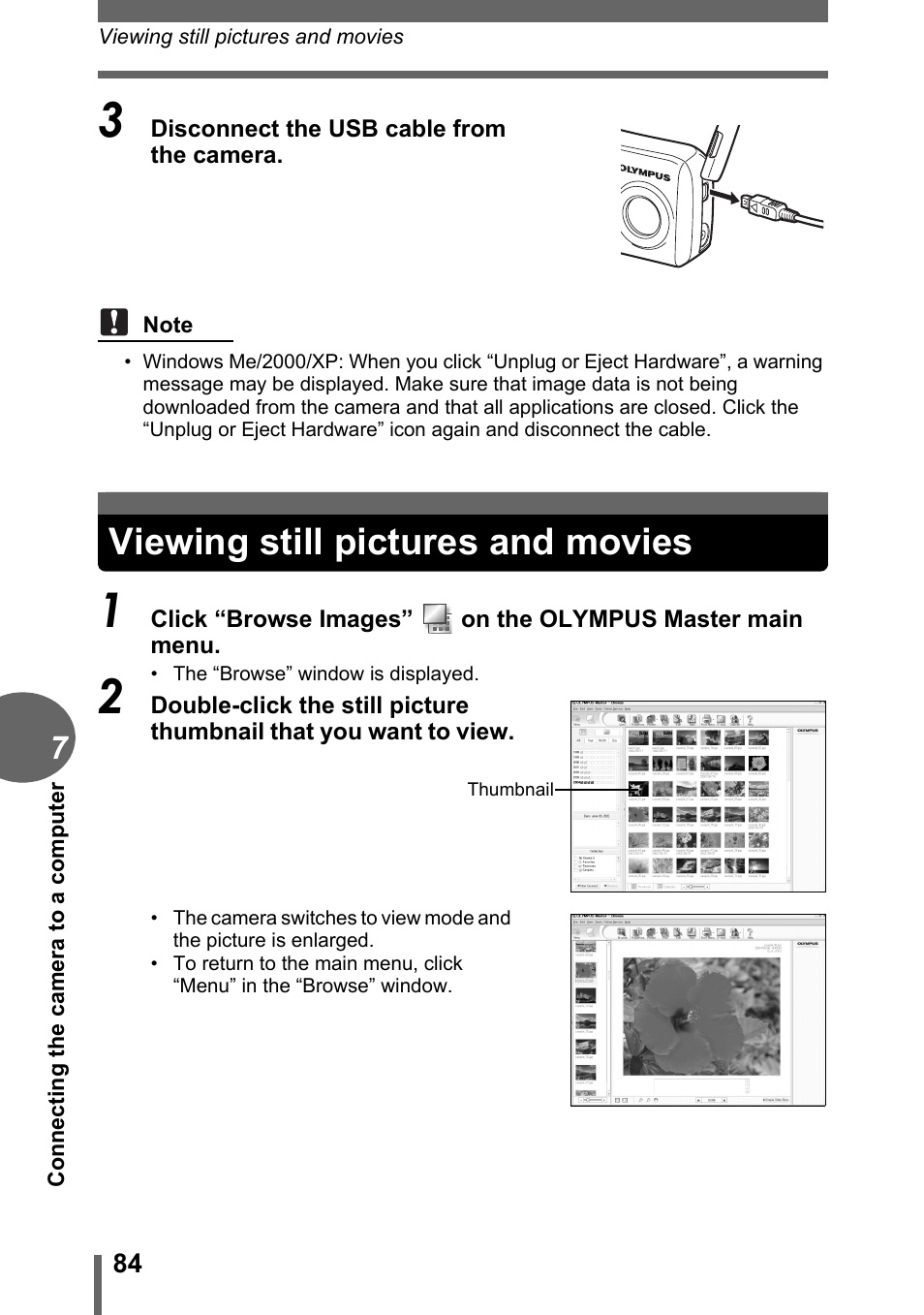 Viewing still pictures and movies | Olympus C-170 User Manual | Page 84 / 114