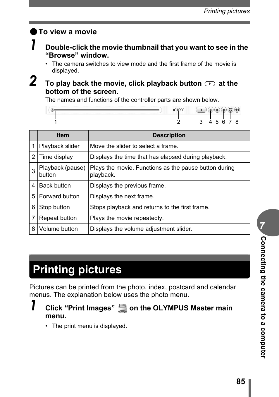 Printing pictures | Olympus C-170 User Manual | Page 85 / 114