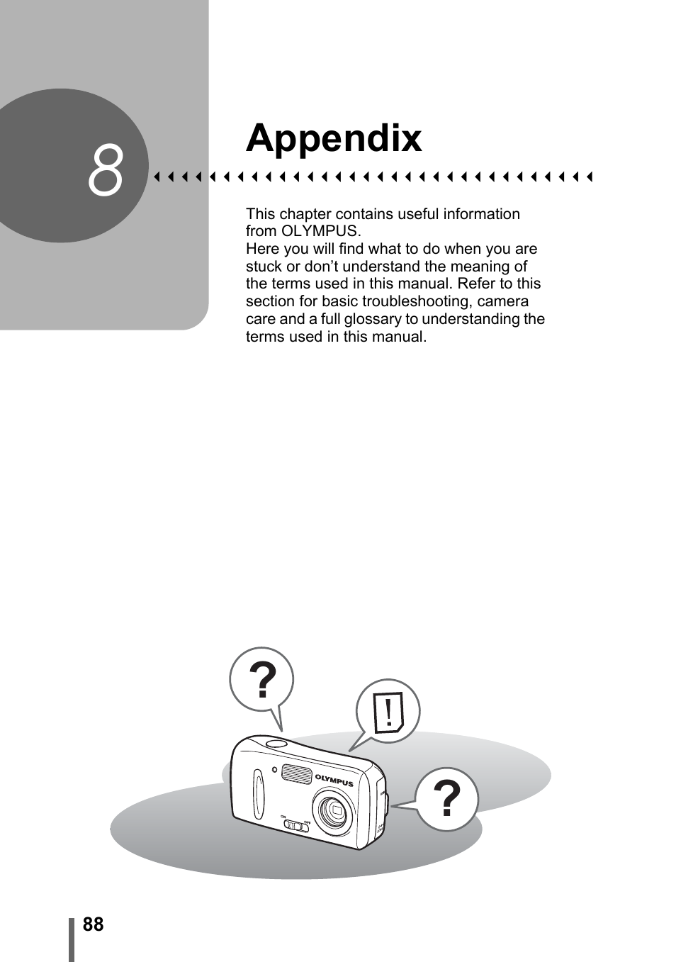 8 appendix, Appendix, P. 88 | Olympus C-170 User Manual | Page 88 / 114
