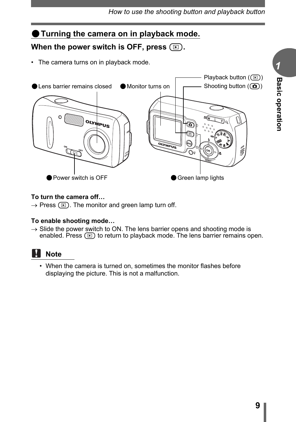 Turning the camera on in playback mode | Olympus C-170 User Manual | Page 9 / 114