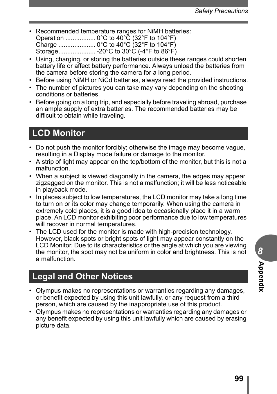 Lcd monitor legal and other notices | Olympus C-170 User Manual | Page 99 / 114