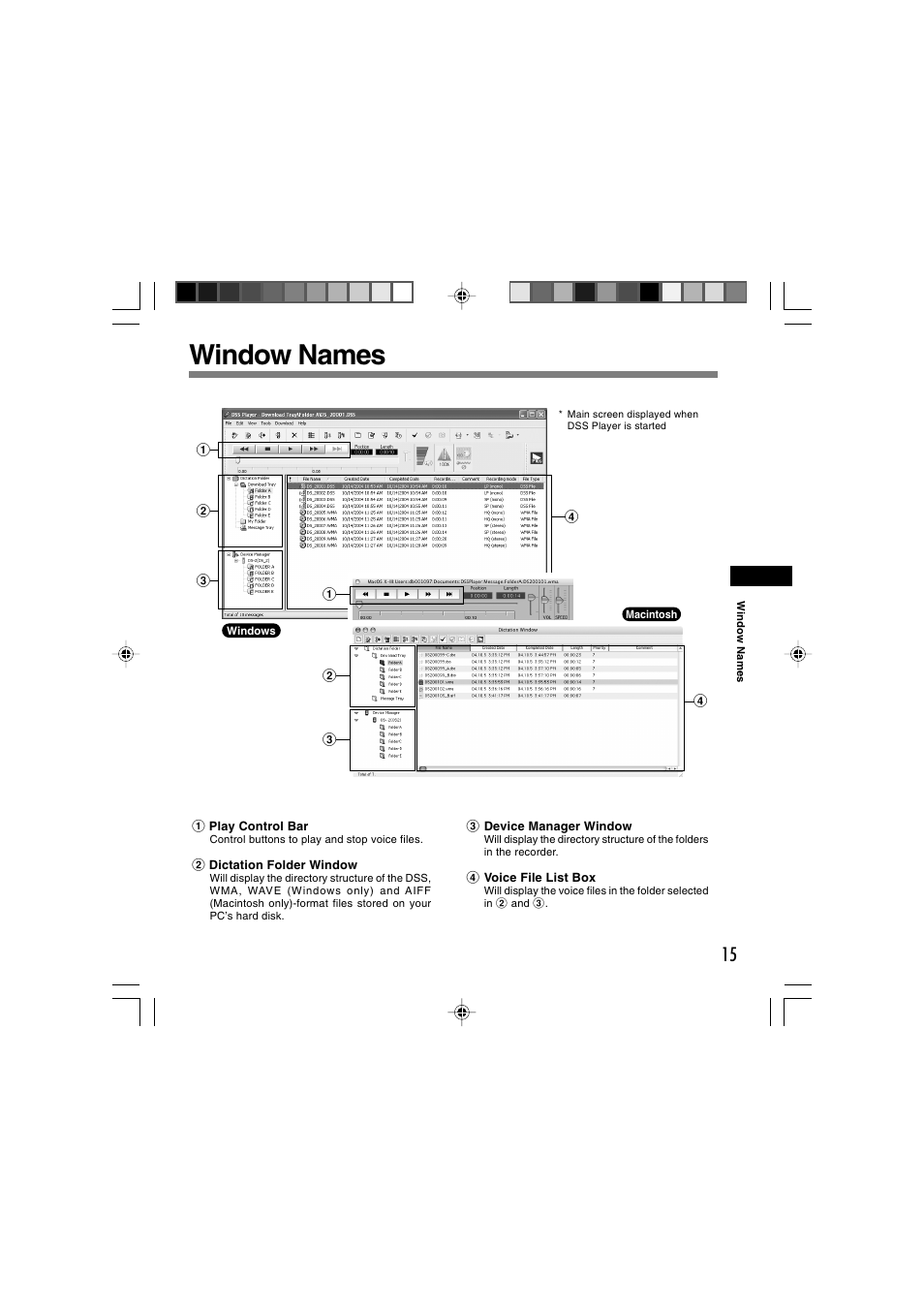 Window names | Olympus AS-2300 User Manual | Page 15 / 20