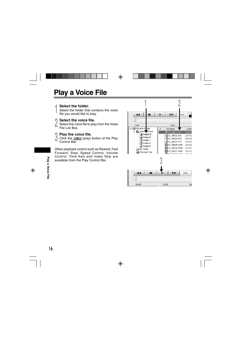 Play a voice file | Olympus AS-2300 User Manual | Page 16 / 20