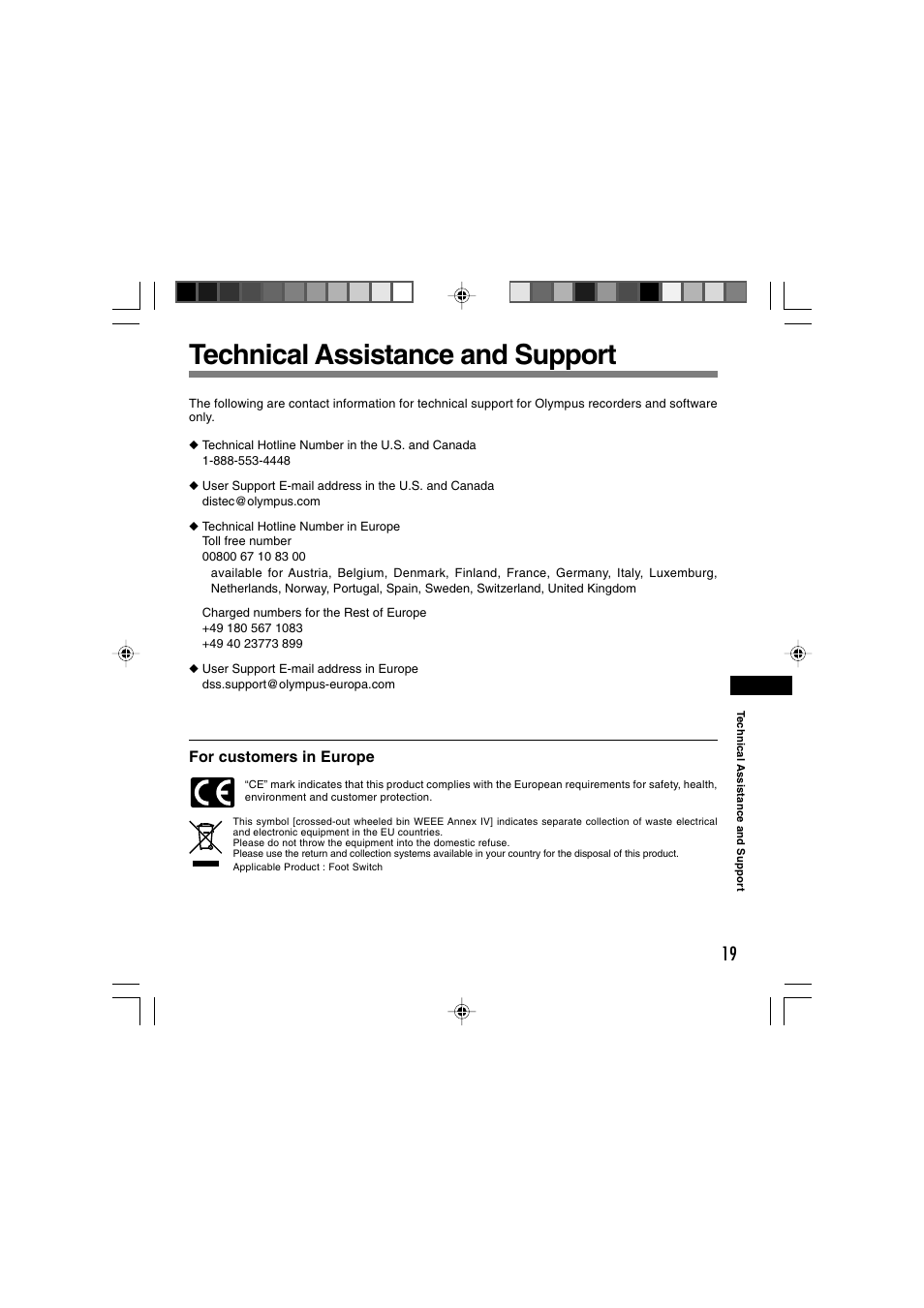 Technical assistance and support | Olympus AS-2300 User Manual | Page 19 / 20