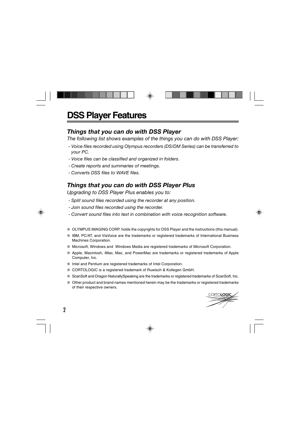 Dss player features, 2things that you can do with dss player, Things that you can do with dss player plus | Olympus AS-2300 User Manual | Page 2 / 20