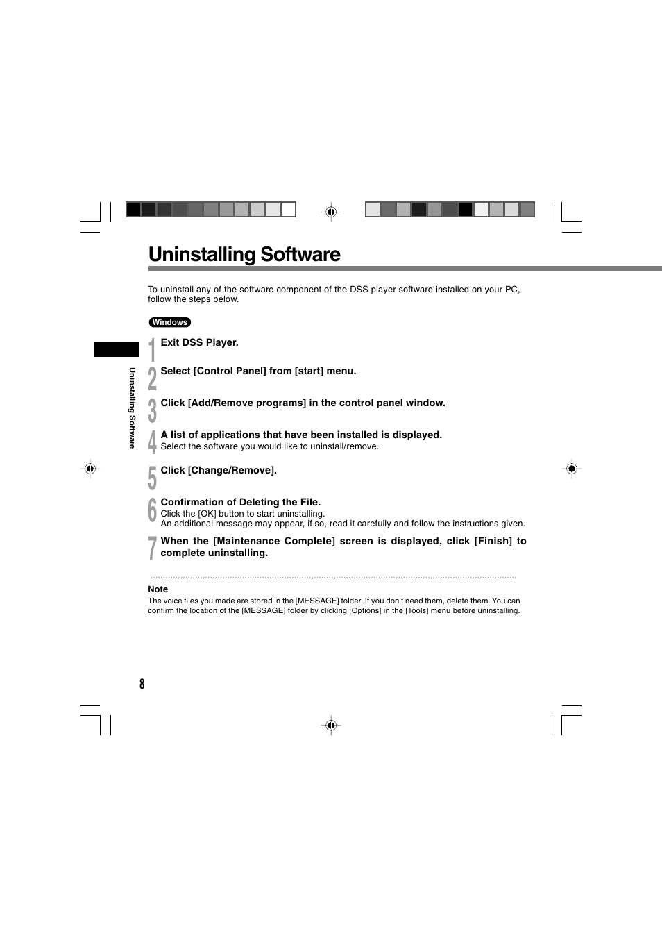 Uninstalling software | Olympus AS-2300 User Manual | Page 8 / 20