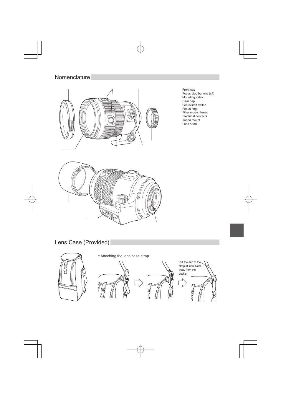 Lens case (provided) nomenclature | Olympus Zuiko Digital ED150mm f2.0 User Manual | Page 3 / 8