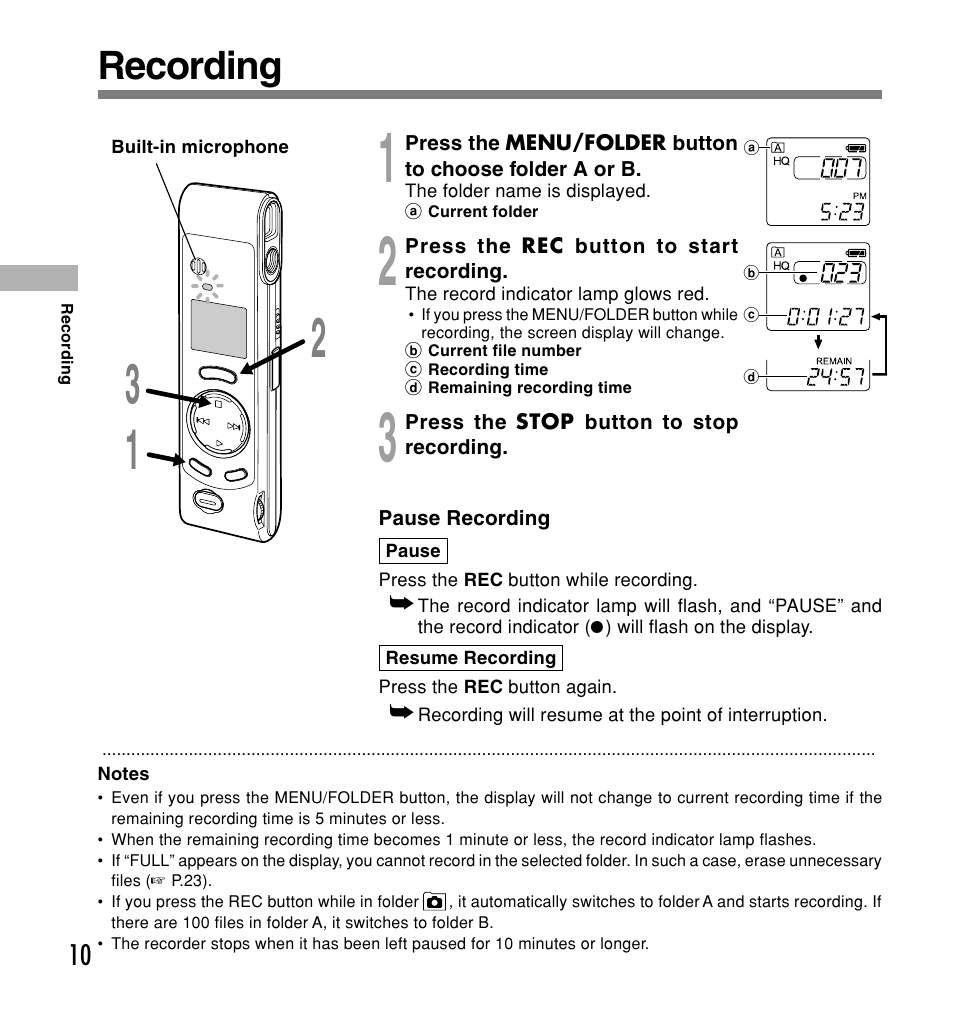 Recording, taking pictures, and playback, Recording | Olympus W 20 User Manual | Page 10 / 144