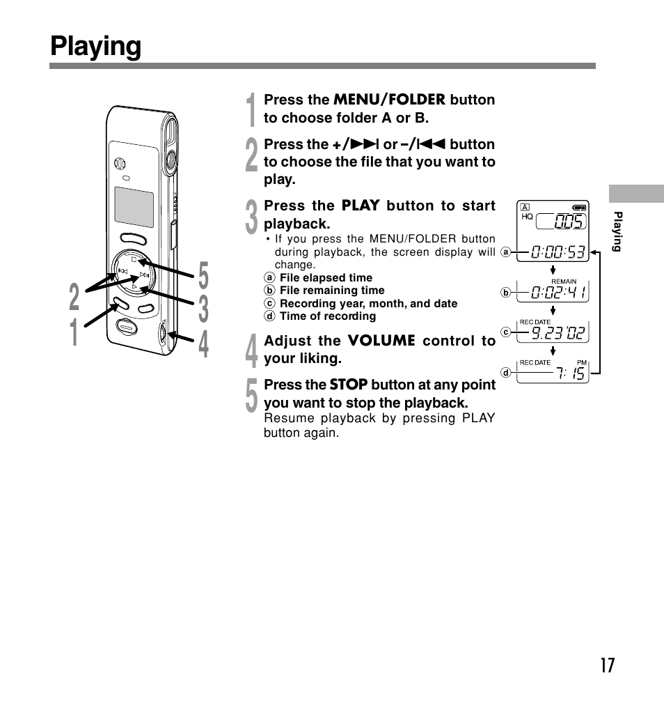 Playing | Olympus W 20 User Manual | Page 17 / 144