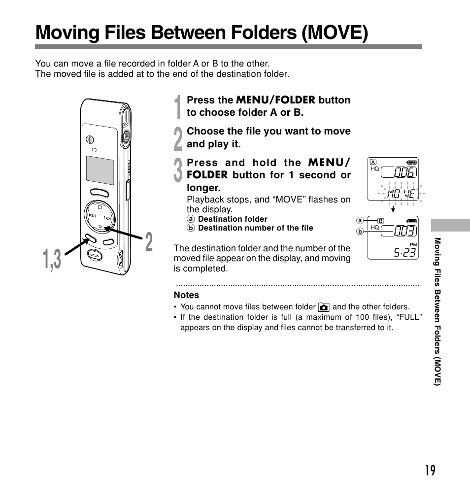 Othrer functions, Moving files between folders (move) | Olympus W 20 User Manual | Page 19 / 144
