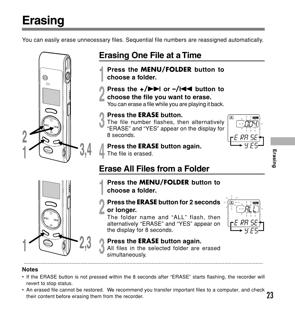 Erasing | Olympus W 20 User Manual | Page 23 / 144