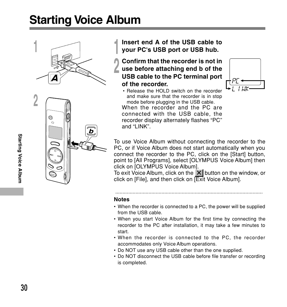 Starting voice album | Olympus W 20 User Manual | Page 30 / 144