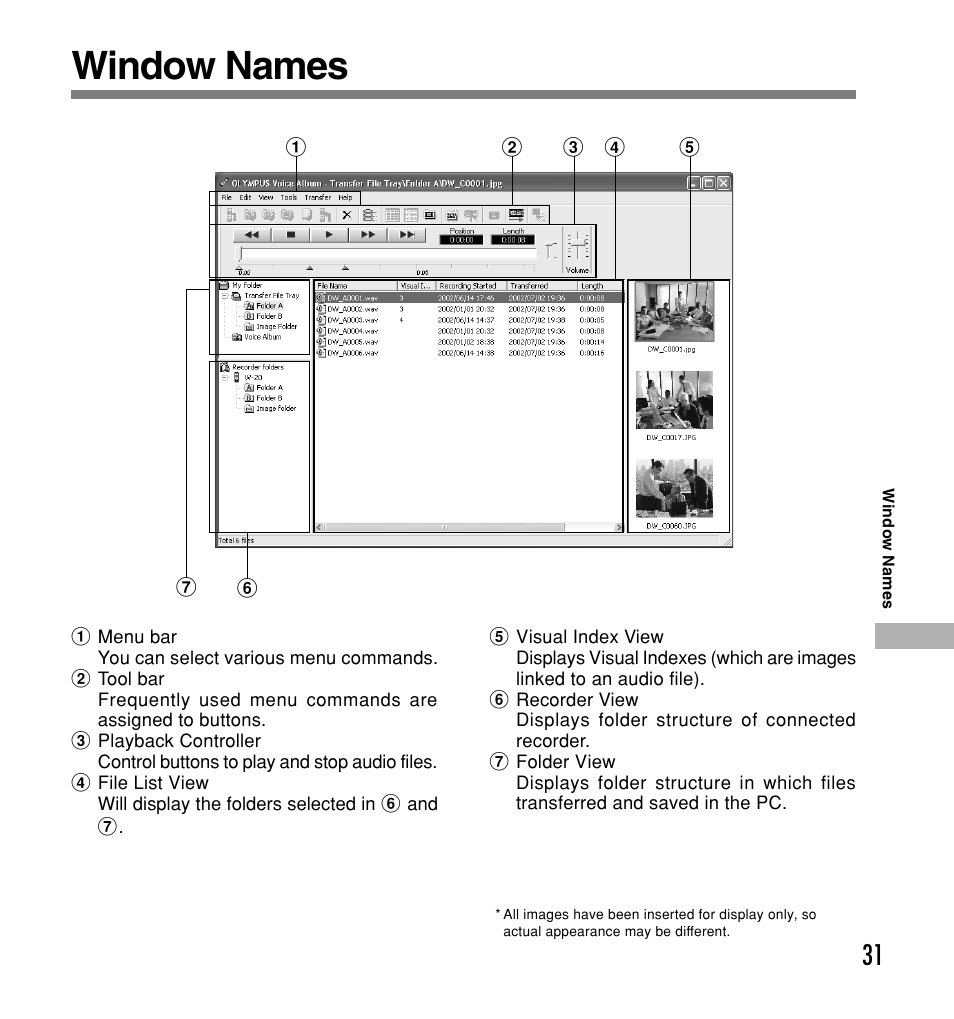 Window names | Olympus W 20 User Manual | Page 31 / 144