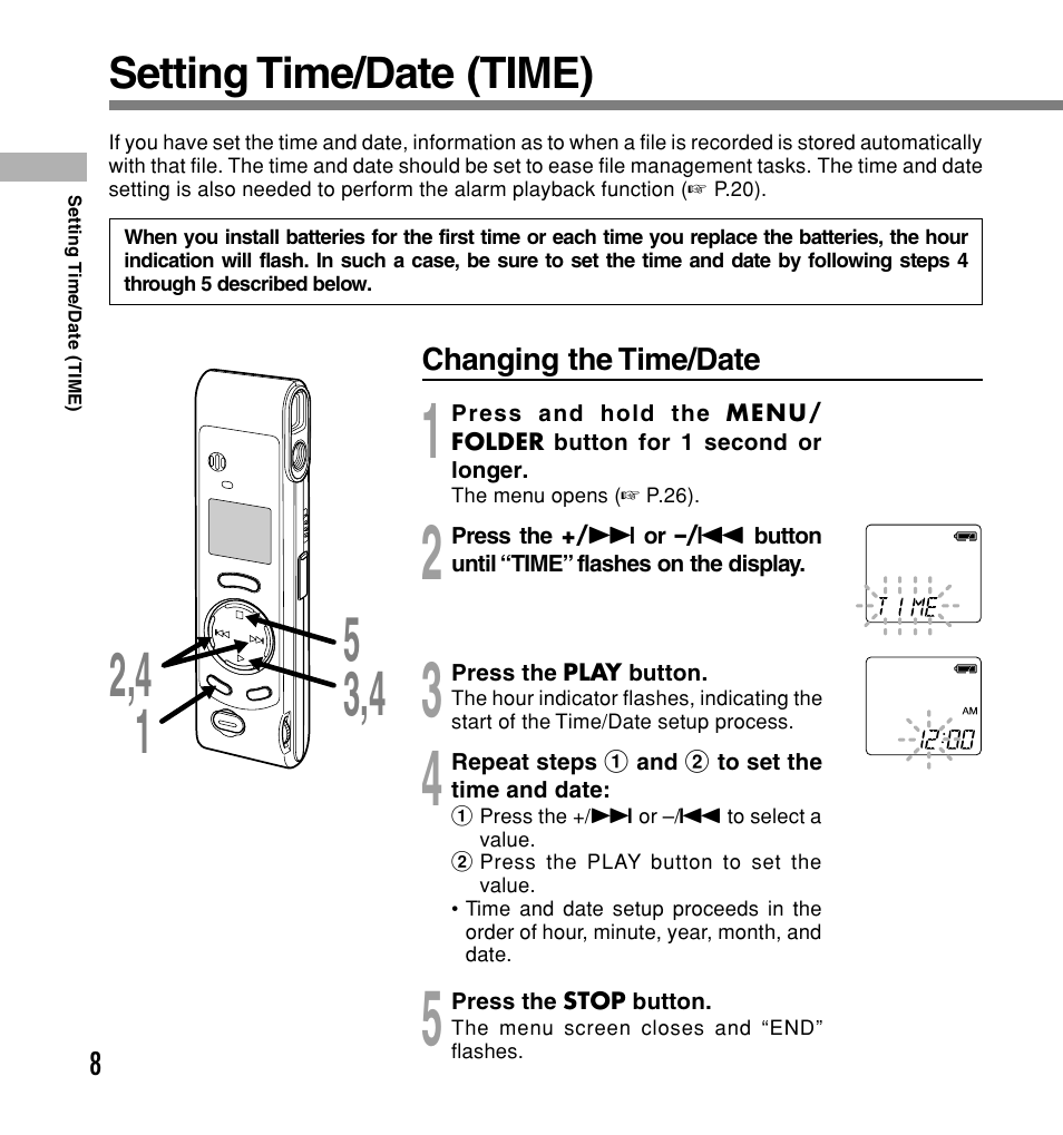 Setting time/date (time) | Olympus W 20 User Manual | Page 8 / 144