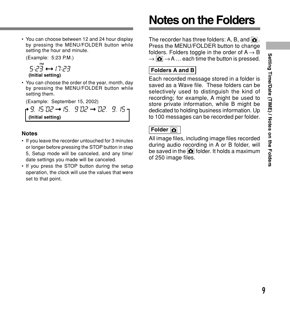 Notes on the folders | Olympus W 20 User Manual | Page 9 / 144