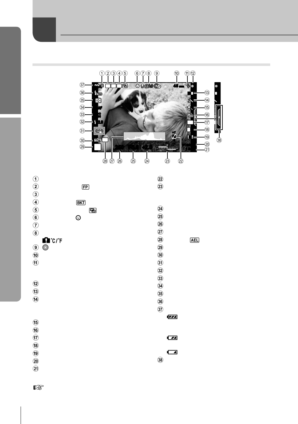 Basic guide, Information displayed in the monitor, Shooting | 24 en | Olympus E-P3 User Manual | Page 24 / 127