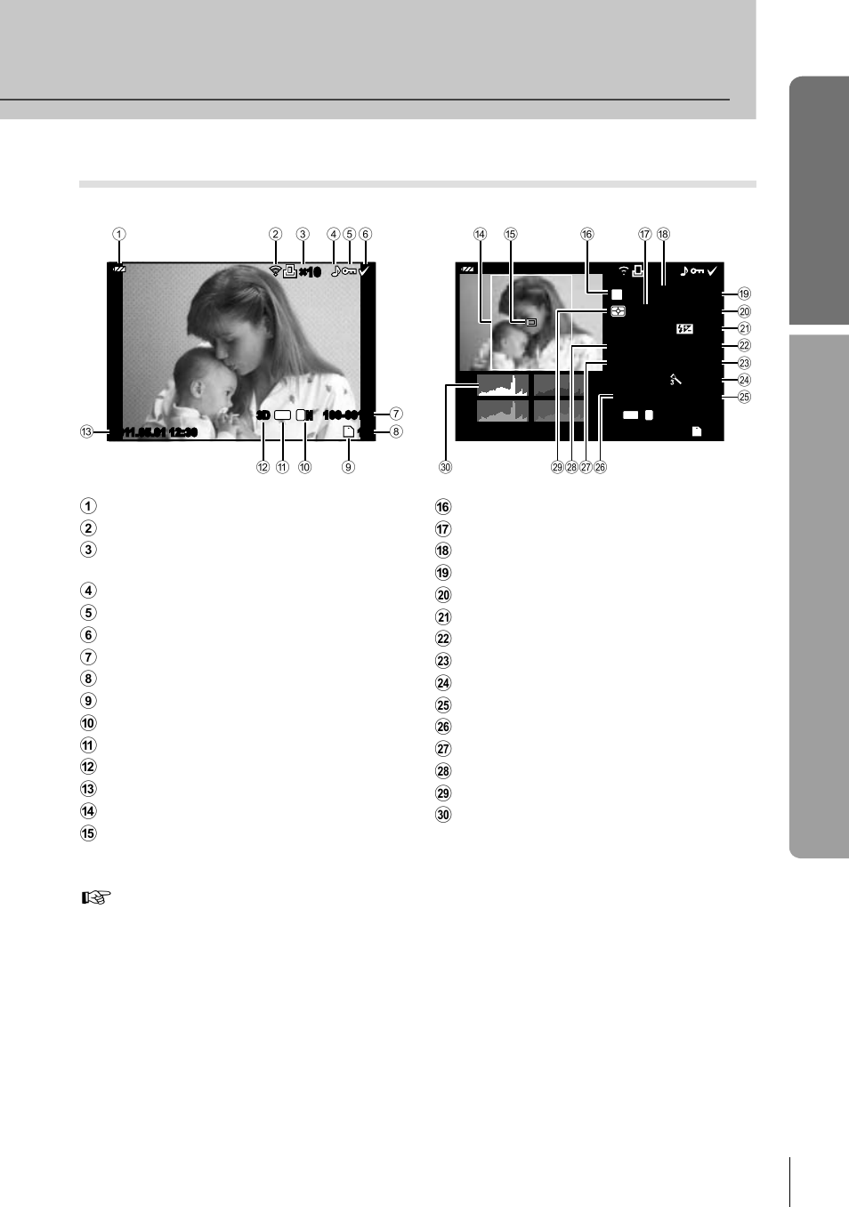 Basic guide, Information displayed in the monitor, Playback | 25 en | Olympus E-P3 User Manual | Page 25 / 127