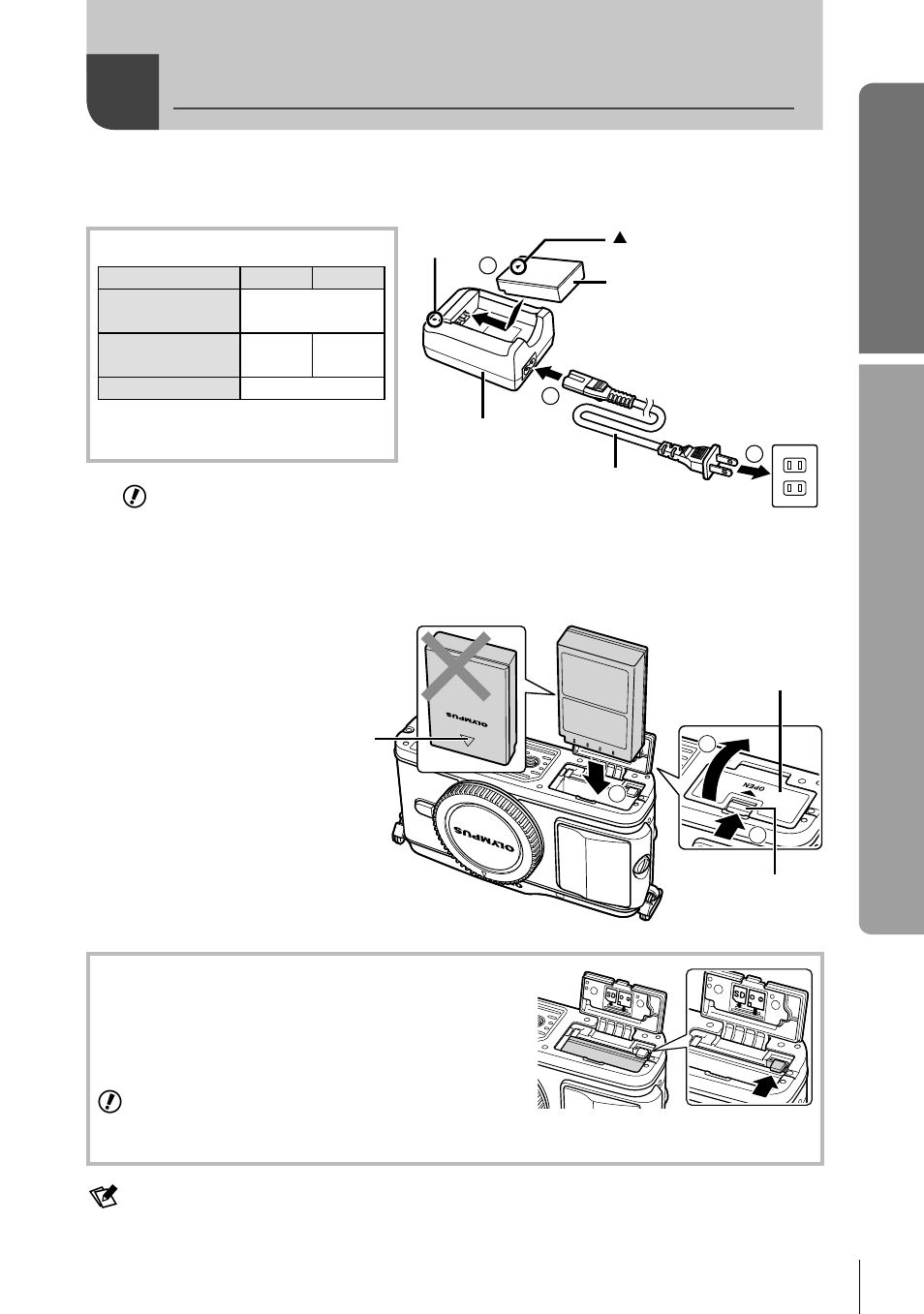 Basic guide, Charging and inserting the battery, Preparations for shooting | Olympus E-P3 User Manual | Page 3 / 127