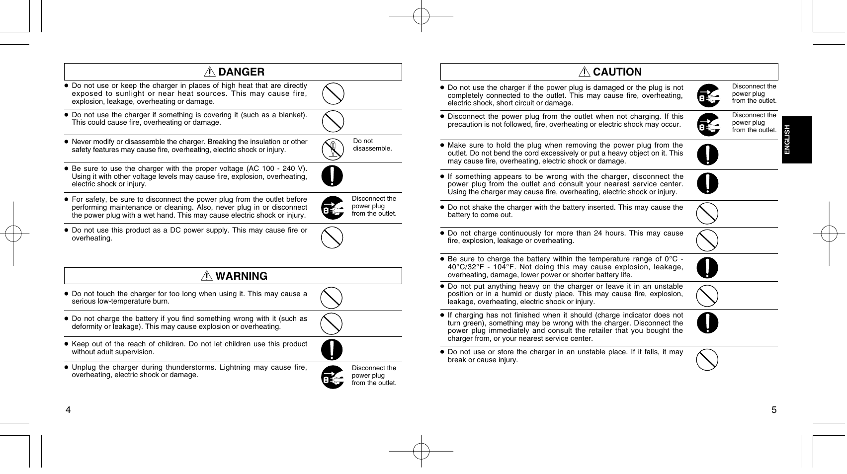 Warning danger, Caution | Olympus LI 10C User Manual | Page 3 / 35