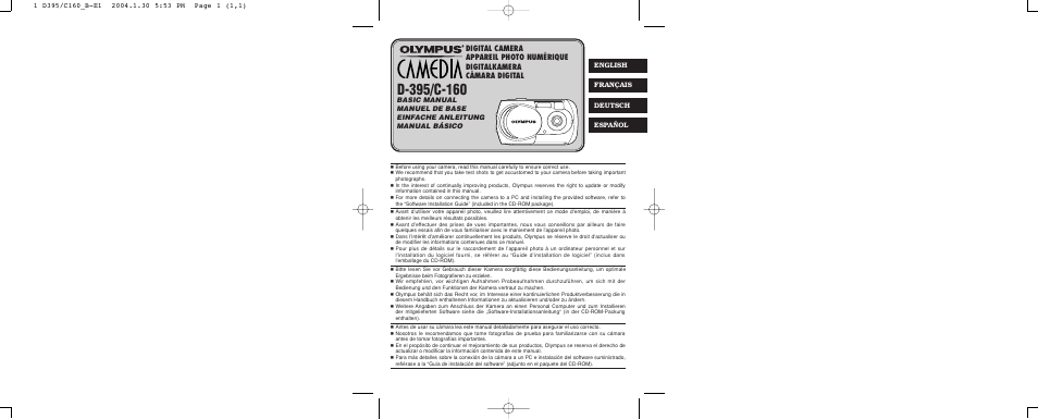 Olympus CAMEDIA C-160 User Manual | 148 pages