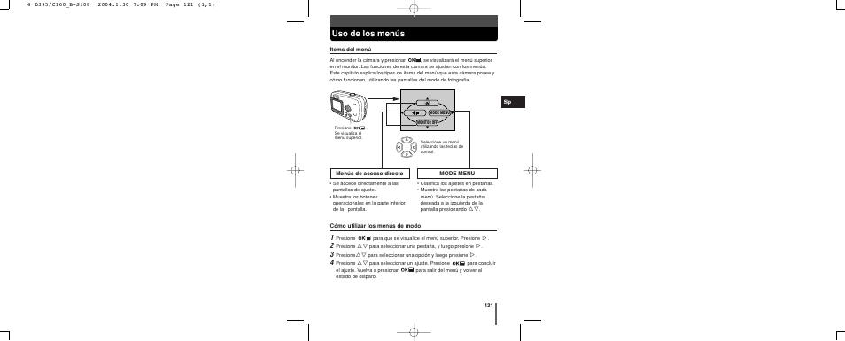 Uso de los menús | Olympus CAMEDIA C-160 User Manual | Page 121 / 148