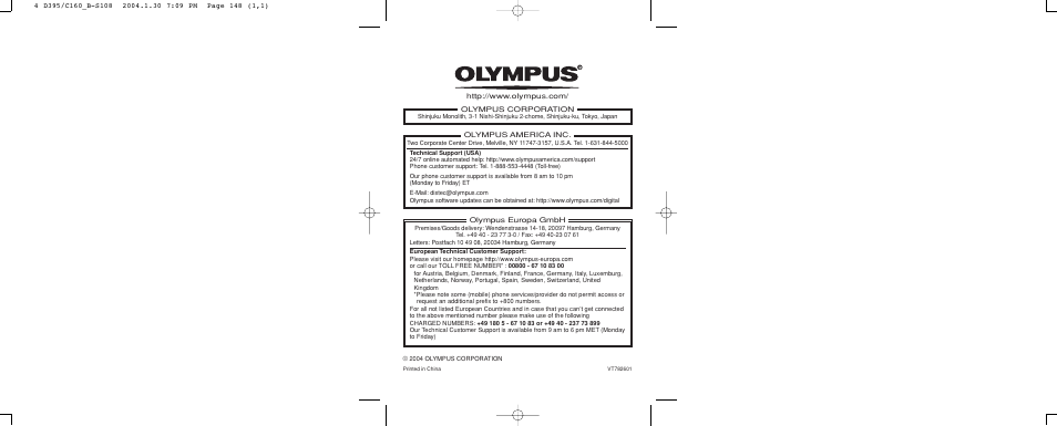 Olympus CAMEDIA C-160 User Manual | Page 148 / 148