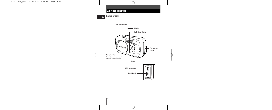 Getting started | Olympus CAMEDIA C-160 User Manual | Page 4 / 148