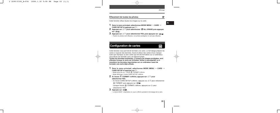 Configuration de cartes | Olympus CAMEDIA C-160 User Manual | Page 63 / 148