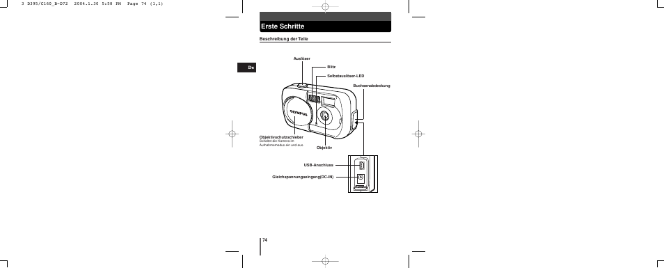 Erste schritte | Olympus CAMEDIA C-160 User Manual | Page 74 / 148