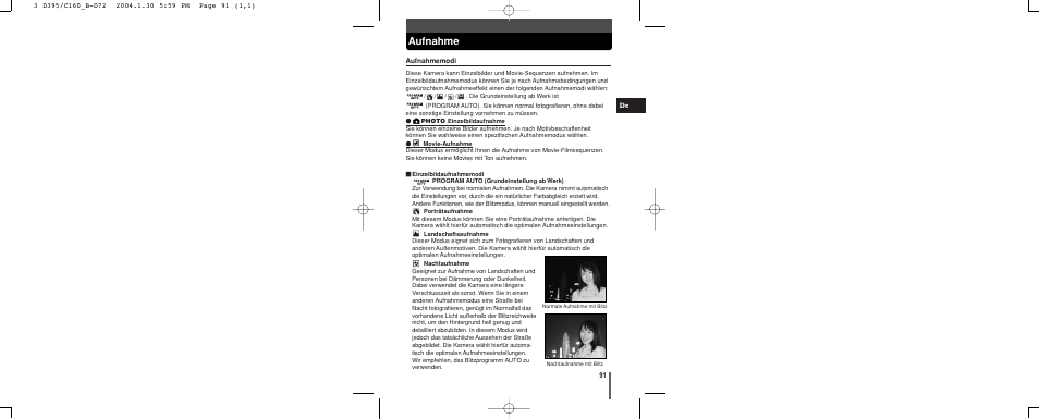 Aufnahme | Olympus CAMEDIA C-160 User Manual | Page 91 / 148