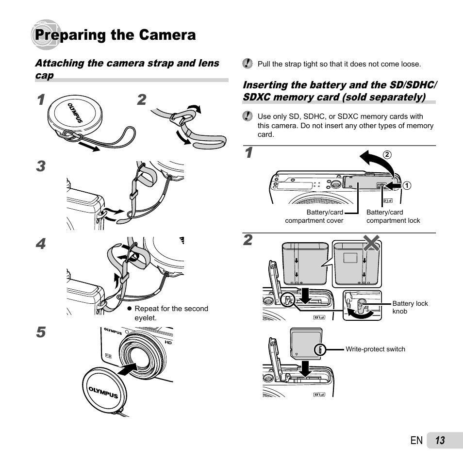 Preparing the camera | Olympus XZ-1 User Manual | Page 13 / 94