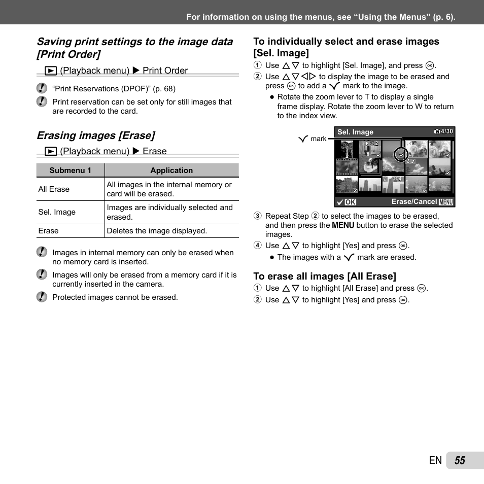 55 en, Erasing images [erase | Olympus XZ-1 User Manual | Page 55 / 94