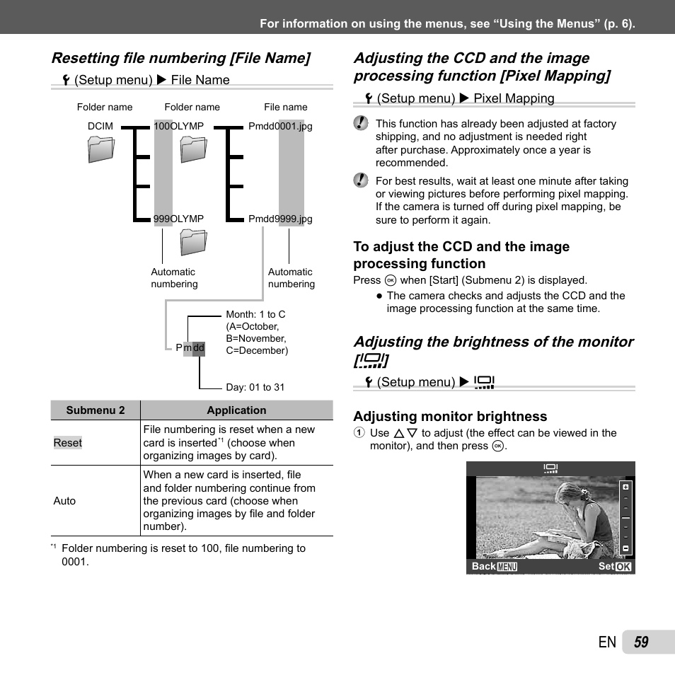 59 en, Resetting fi le numbering [file name | Olympus XZ-1 User Manual | Page 59 / 94