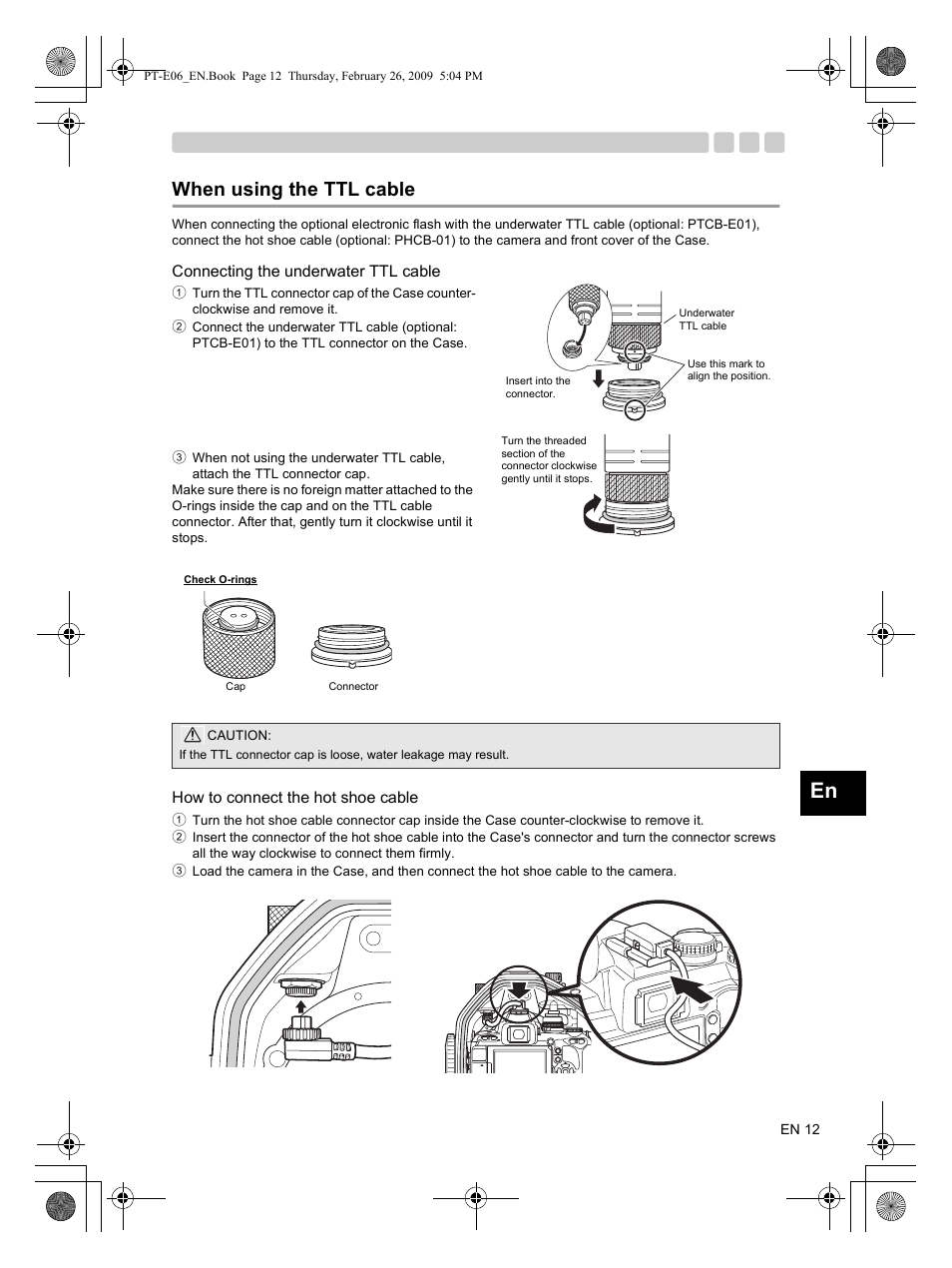 When using the ttl cable | Olympus PT E06 User Manual | Page 13 / 30