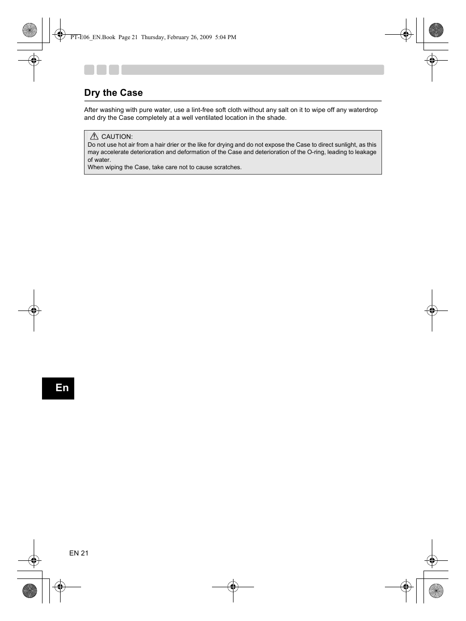 Dry the case | Olympus PT E06 User Manual | Page 22 / 30