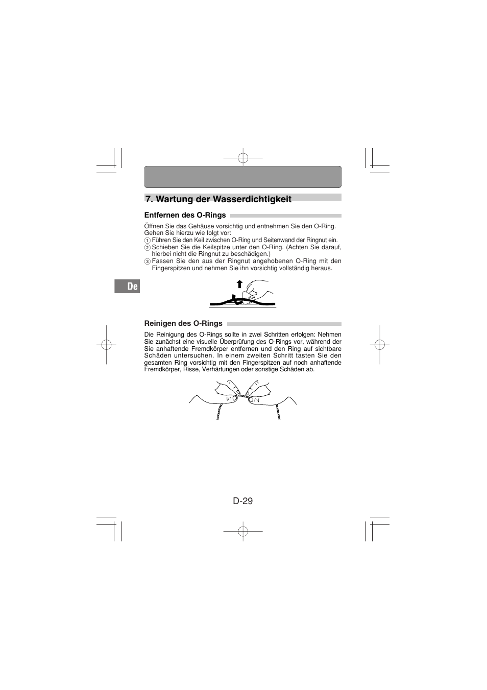 D-29, Wartung der wasserdichtigkeit | Olympus PT-026 User Manual | Page 110 / 164