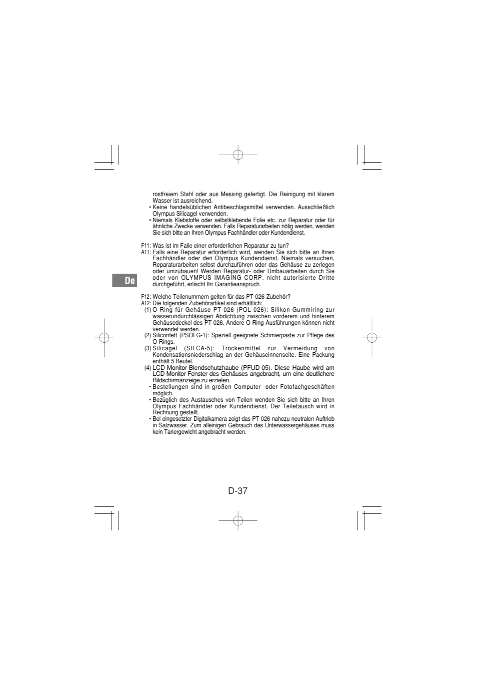 D-37 | Olympus PT-026 User Manual | Page 118 / 164