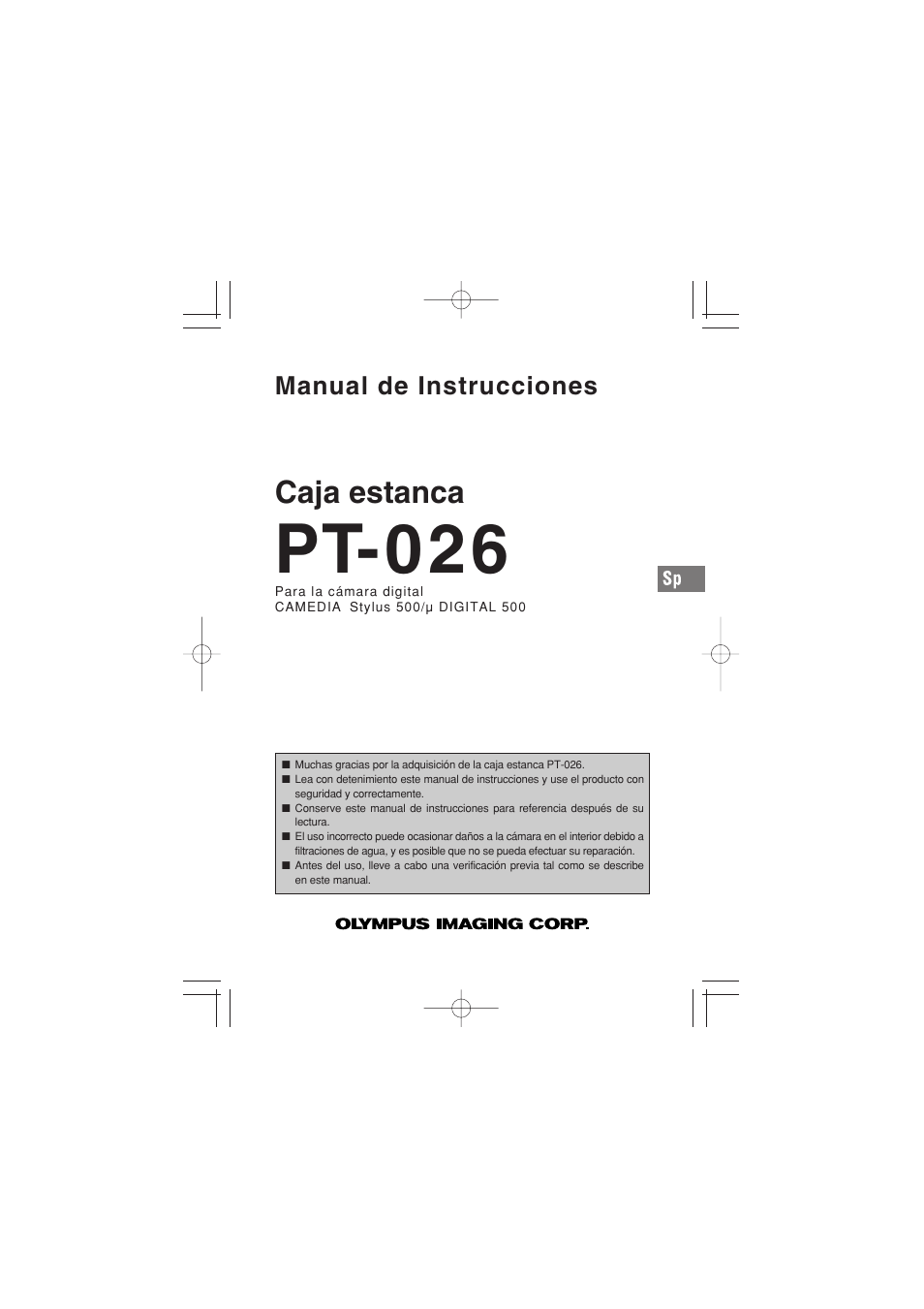 Pt-026, Caja estanca, Manual de instrucciones | Olympus PT-026 User Manual | Page 121 / 164