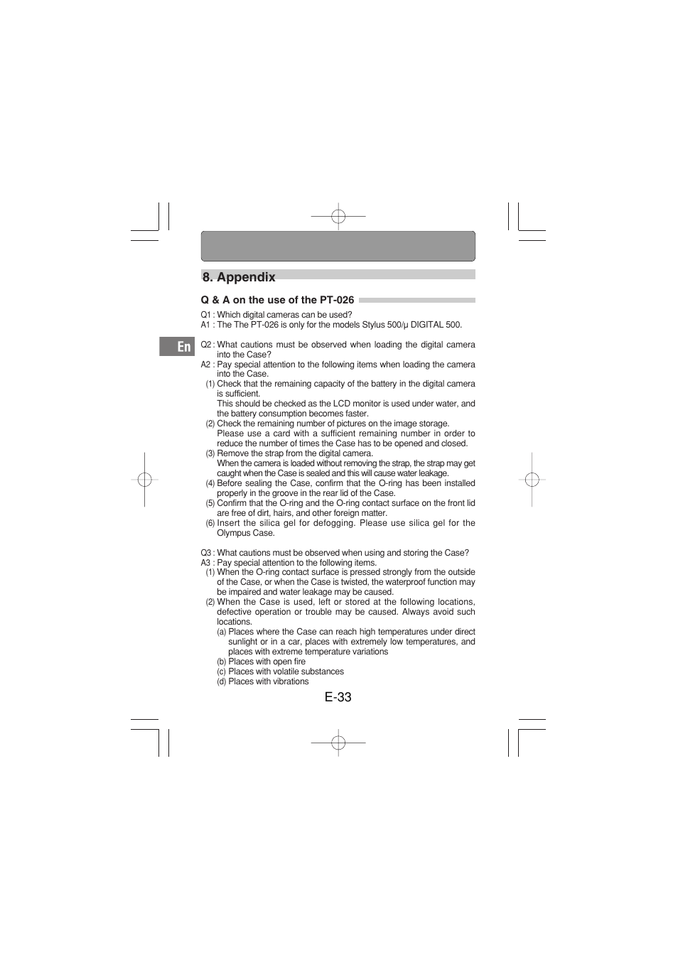 E-33 8. appendix | Olympus PT-026 User Manual | Page 34 / 164