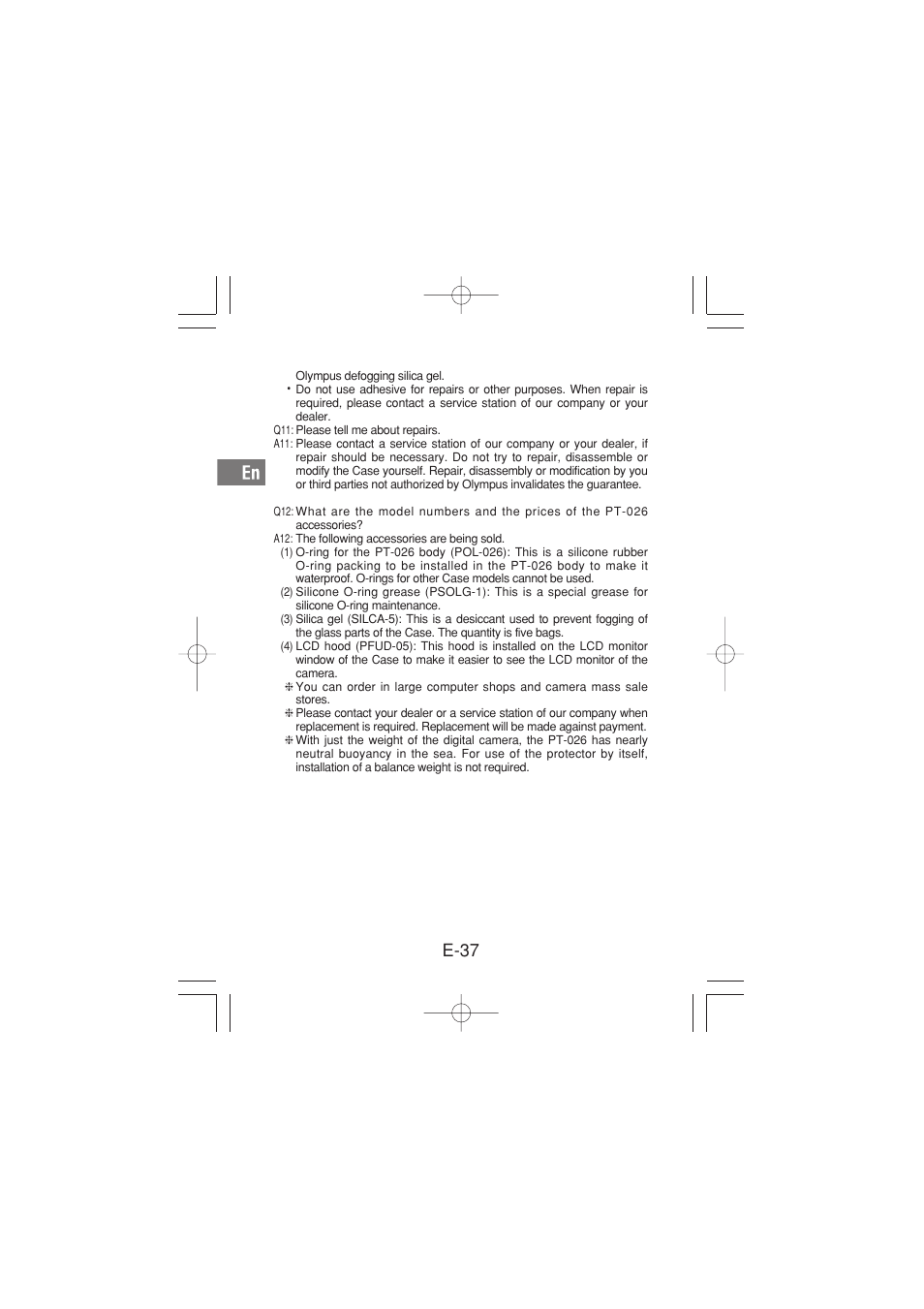 E-37 | Olympus PT-026 User Manual | Page 38 / 164